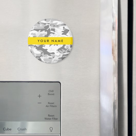 冬の雪グレーカモフラージュあなたの名前をパーソナライズ マグネット (インサイチュ (冷蔵庫))