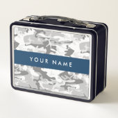 冬の雪グレーカモフラージュあなたの名前をパーソナライズ メタルランチボックス (裏面)