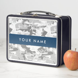 冬の雪グレーカモフラージュあなたの名前をパーソナライズ メタルランチボックス