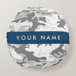 冬の雪グレーカモフラージュあなたの名前をパーソナライズ ラウンドクッション