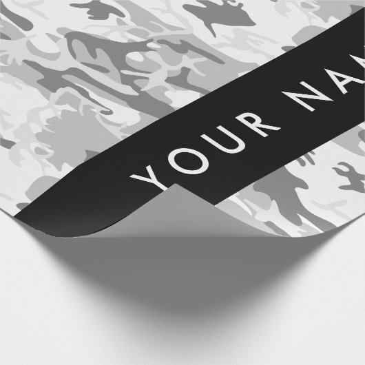 冬の雪グレーカモフラージュあなたの名前をパーソナライズ ラッピングペーパー (角)