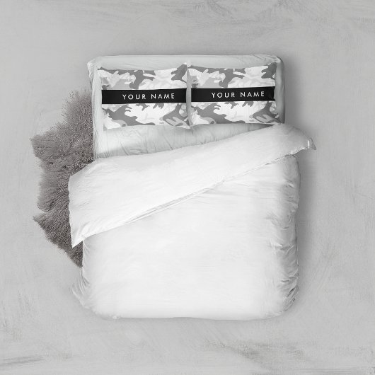 冬の雪グレーカモフラージュあなたの名前をパーソナライズ 枕カバー