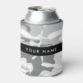 冬の雪グレーカモフラージュあなたの名前をパーソナライズ 缶クーラー (缶正面)
