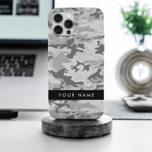 冬の雪グレーカモフラージュあなたの名前をパーソナライズ Case-Mate iPhoneケース