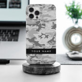 冬の雪グレーカモフラージュあなたの名前をパーソナライズ iPhoneケース