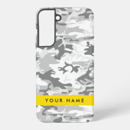 冬の雪グレーカモフラージュあなたの名前をパーソナライズ SAMSUNG GALAXY S22+ケース