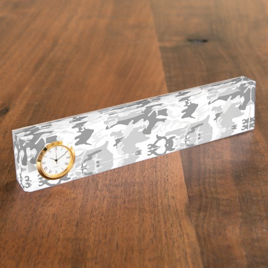 冬の雪グレーカモフラージュ、軍隊、陸軍 デスクネームプレート (側面)