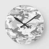 冬の雪グレーカモフラージュ、軍隊、陸軍 ラウンド壁時計 (正面)