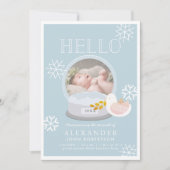 冬の雪グローブブルーボーイ誕生のお知らせ 招待状 (正面)