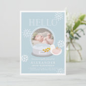 冬の雪グローブブルーボーイ誕生のお知らせ 招待状 (スタンド正面)