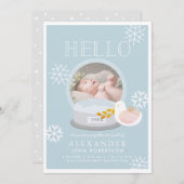 冬の雪グローブブルーボーイ誕生のお知らせ 招待状 (正面/裏面)