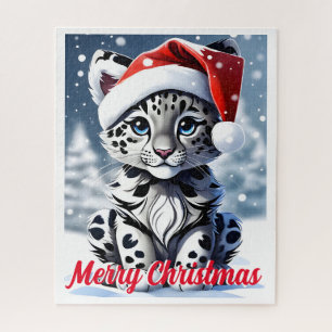 冬の雪サンタかわいいユキヒョウのカッブクリスマス ジグソーパズル