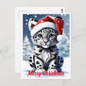 冬の雪サンタかわいいユキヒョウのカッブクリスマス ポストカード (正面/裏面)