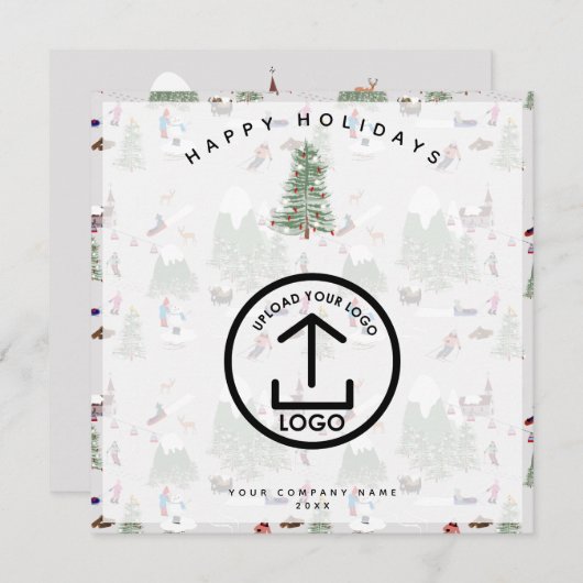 冬の雪スキー休暇企業のビジネスロゴ サンキューカード (正面/裏面)