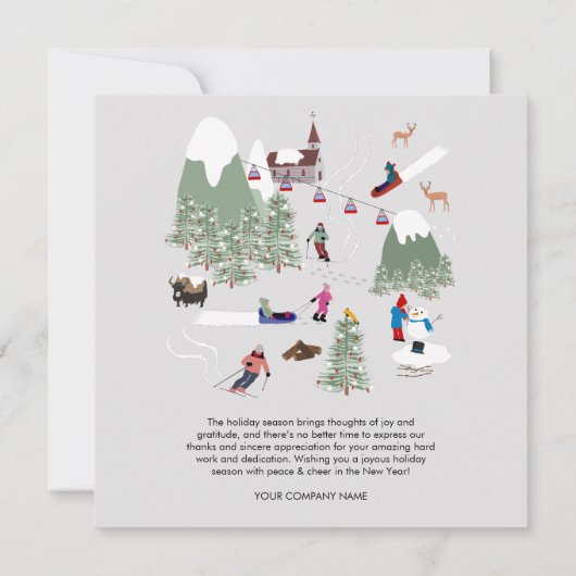 冬の雪スキー休暇企業のビジネスロゴ サンキューカード (裏面)