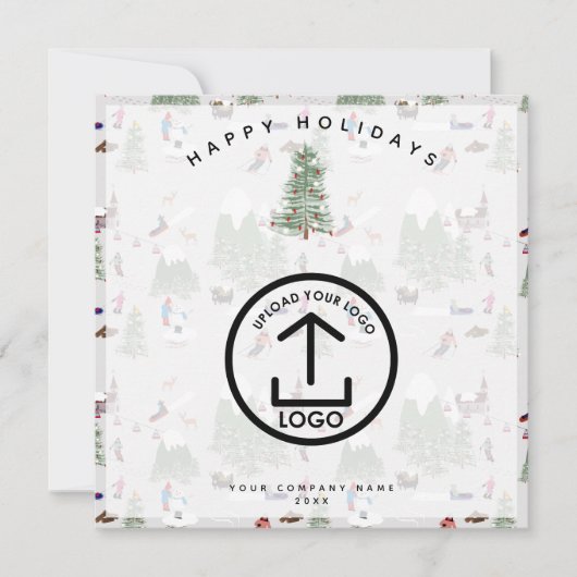 冬の雪スキー休暇企業のビジネスロゴ サンキューカード (正面)