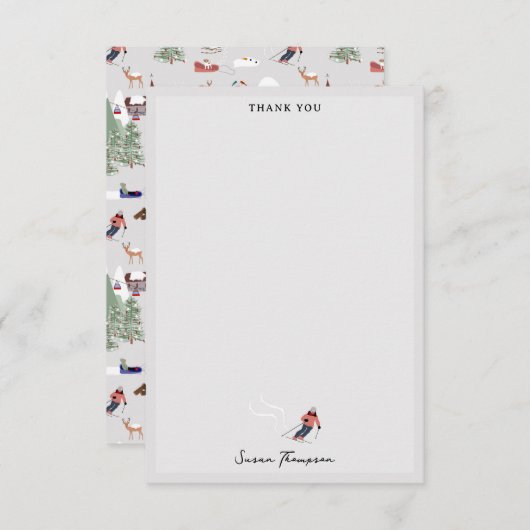 冬の雪スキー山斜面の風景 サンキューカード (正面/裏面)