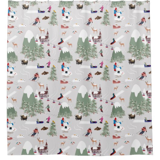 冬の雪スキー山斜面の風景 シャワーカーテン (正面)