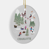 冬の雪スキー山斜面の風景 セラミックオーナメント (右)