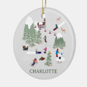 冬の雪スキー山斜面の風景 セラミックオーナメント (左)