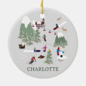 冬の雪スキー山斜面の風景 セラミックオーナメント (裏面)