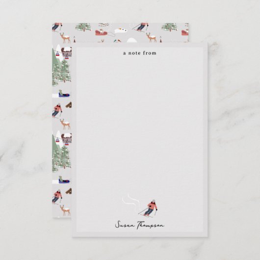 冬の雪スキー山斜面の風景 ノートカード (正面/裏面)