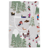 冬の雪スキー山斜面の風景 ミディアムペーパーバッグ (正面)