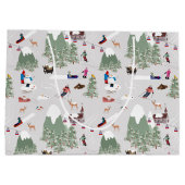 冬の雪スキー山斜面の風景 ラージペーパーバッグ (裏面)