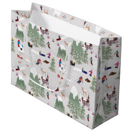 冬の雪スキー山斜面の風景 ラージペーパーバッグ