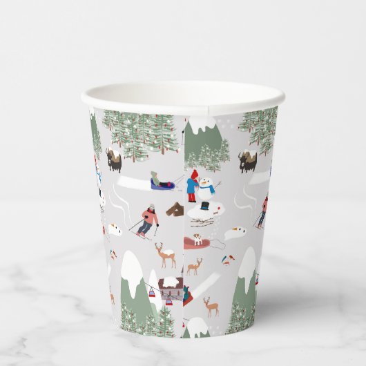 冬の雪スキー山斜面の風景 紙コップ (右)