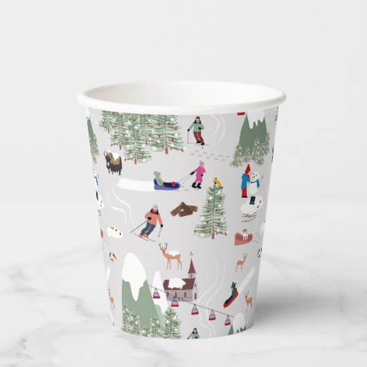 冬の雪スキー山斜面の風景 紙コップ (正面)