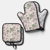 冬の雪スキー山斜面の風景 鍋つかみ&鍋敷きセット (正面/裏面)