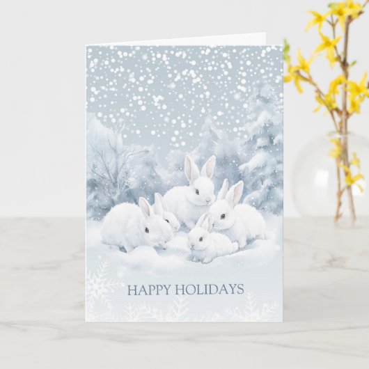 冬の雪バニークリスマス折り畳みグリーティングカード カード (黄色い花)