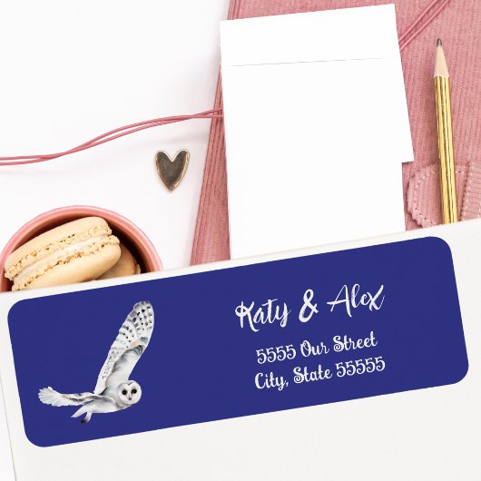 冬の雪フクロウの水色ブルーモダン自然 ラベル