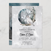 冬の雪フクロウ月の水の色のカップルのシャワー 招待状 (正面/裏面)