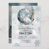 冬の雪フクロムーンウォーターのカラーウェディングシャワー 招待状 (正面/裏面)