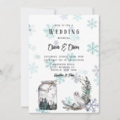 冬の雪フクロムーンディアウォーター結婚カラー 招待状 (正面)