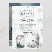 冬の雪フクロムーンディアウォーター結婚カラー 招待状 (正面/裏面)