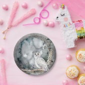 冬の雪フクロムーンブランチ水の色結婚の設定 ペーパープレート (パーティー)