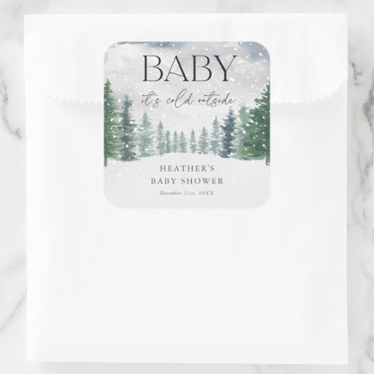 冬の雪ベビーベビーシャワー外は寒い スクエアシール (バッグ)