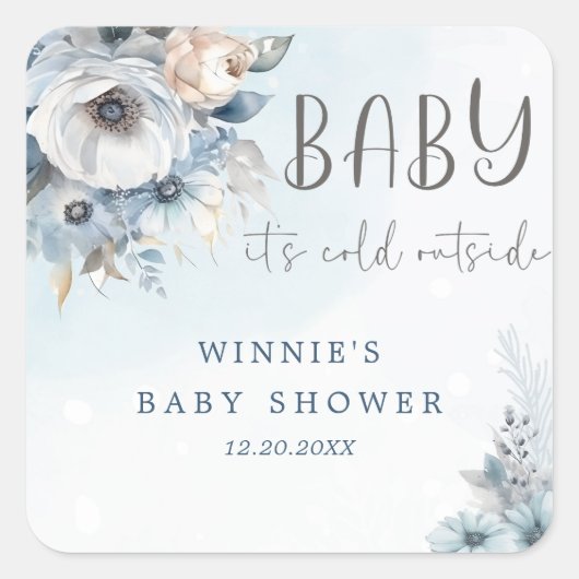 冬の雪ベビーベビーシャワー外は寒い スクエアシール (正面)