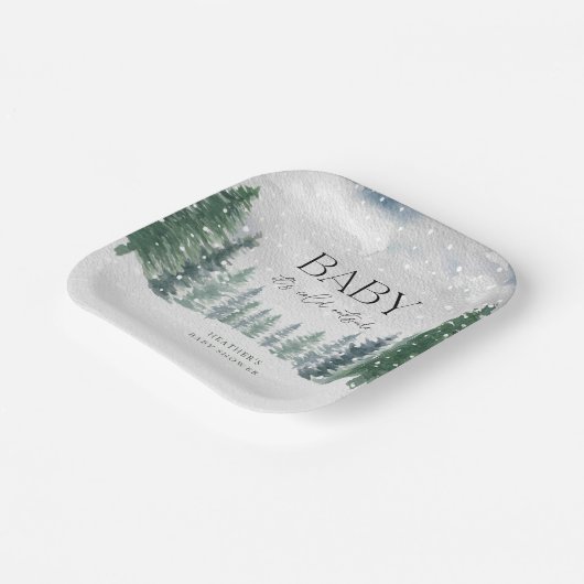 冬の雪ベビーベビーシャワー外は寒い ペーパープレート (傾斜あり)