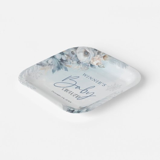 冬の雪ベビーベビーシャワー外は寒い ペーパープレート (傾斜あり)