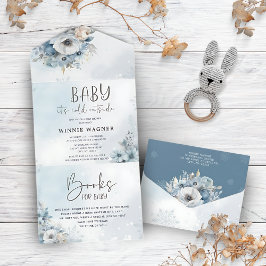 冬の雪ベビー外は寒いベビーシャワーInv オールインワン招待状