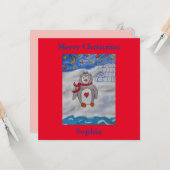 冬の雪ペンギンフラットクリスマスカード カード (正面/裏面インサイチュ)