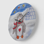 冬の雪ペンギン時計 ラージ壁時計 (傾斜)