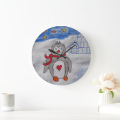 冬の雪ペンギン時計 ラージ壁時計 (ホーム)