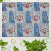 冬の雪ペンギン茶タオル キッチンタオル (折り畳み)