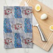 冬の雪ペンギン茶タオル キッチンタオル (四つ折り)