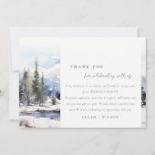 冬の雪マウンテンスキー結婚ランドスケープ サンキューカード (正面)